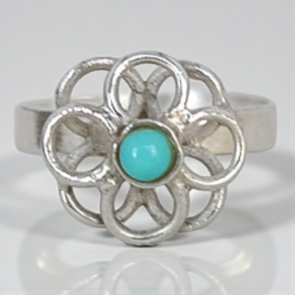 Vintage 925 Sterling Silver Turquoise Flower Ring Southwest Adjustable Band 2.8g